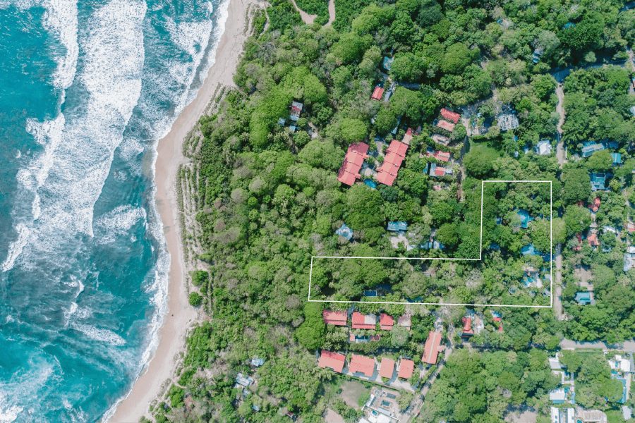 Aerial view of Paradise Villas beside the beach in Nosara