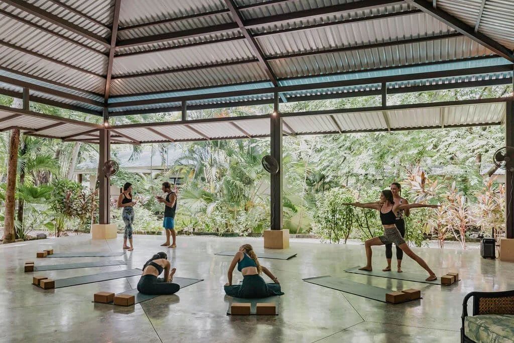 A class in the open-air shala at Paradise Villas